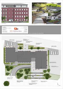 Entwurf inklusive Ansicht einer großzügigen Treppenanalge eines Büroneubaus in Schloß Holte-Stukenbrock.