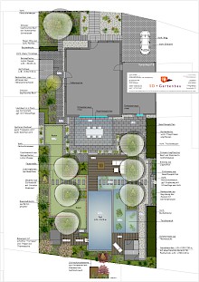 Vorentwurf eines Wellnessgartens inklusive Pool und Sauna für einen bestehenden Garten in Salzkotten.